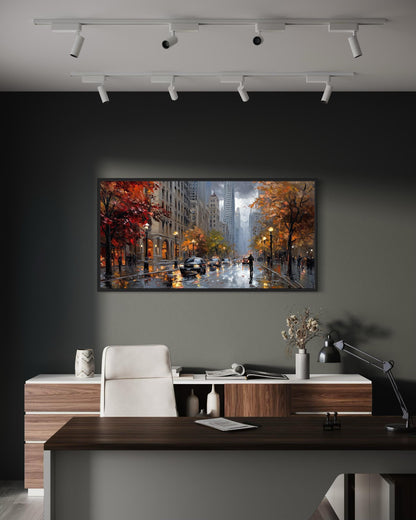 Rainy Chicago Street Framed Canvas Wall Art
