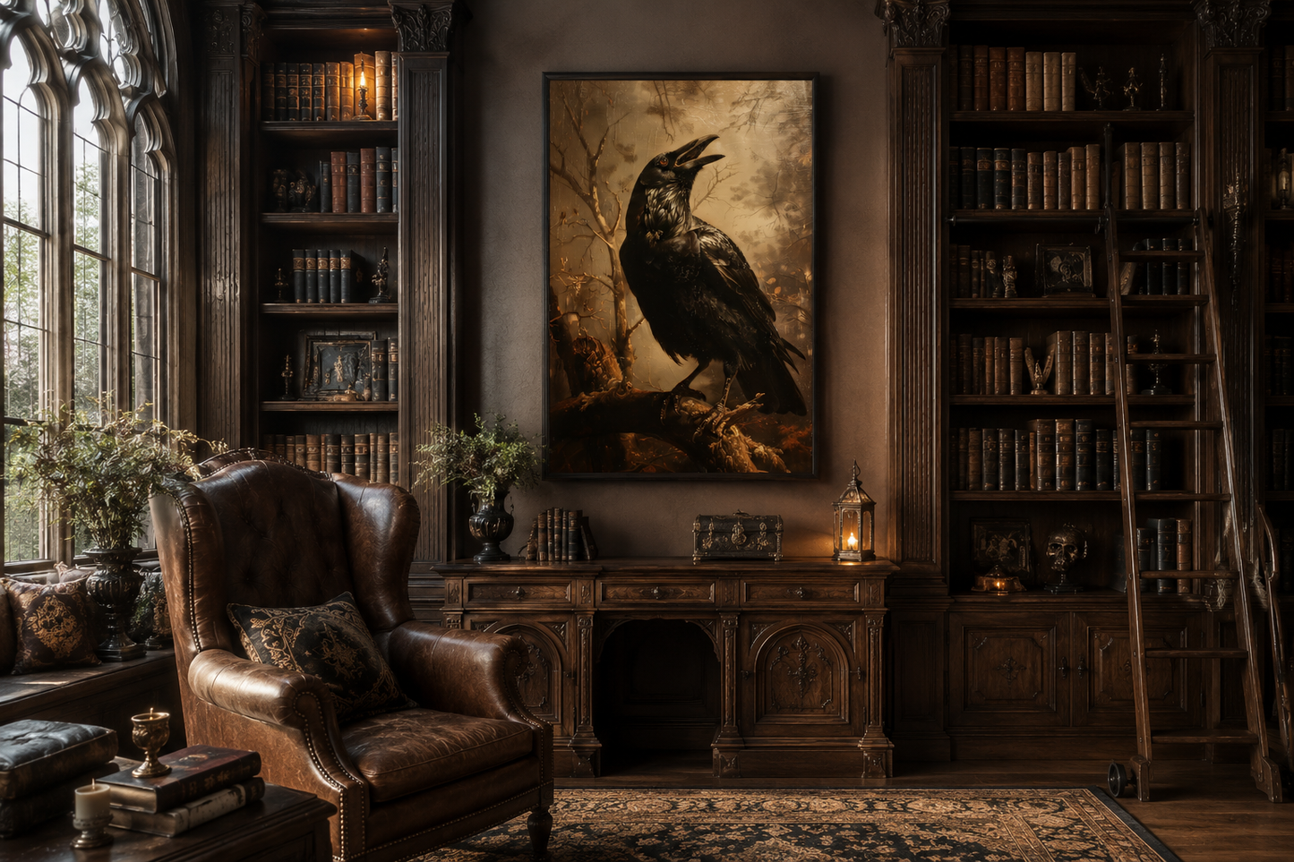 Raven On A Branch Vintage Gothic Halloween Wall Art