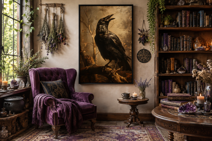 Raven On A Branch Vintage Gothic Halloween Wall Art
