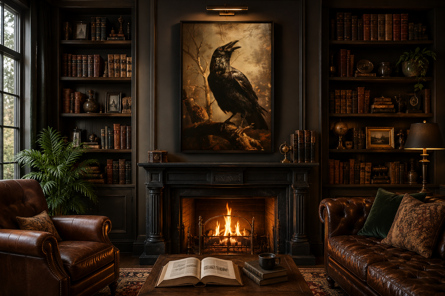 Raven On A Branch Vintage Gothic Halloween Wall Art