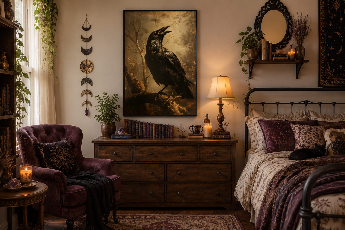 Raven On A Branch Vintage Gothic Halloween Wall Art