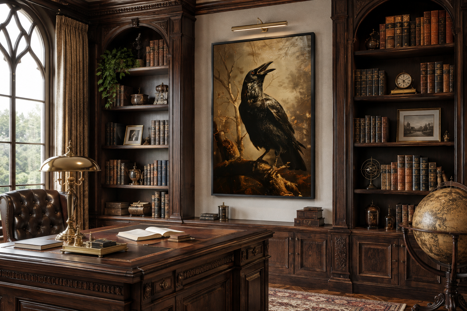 Raven On A Branch Vintage Gothic Halloween Wall Art