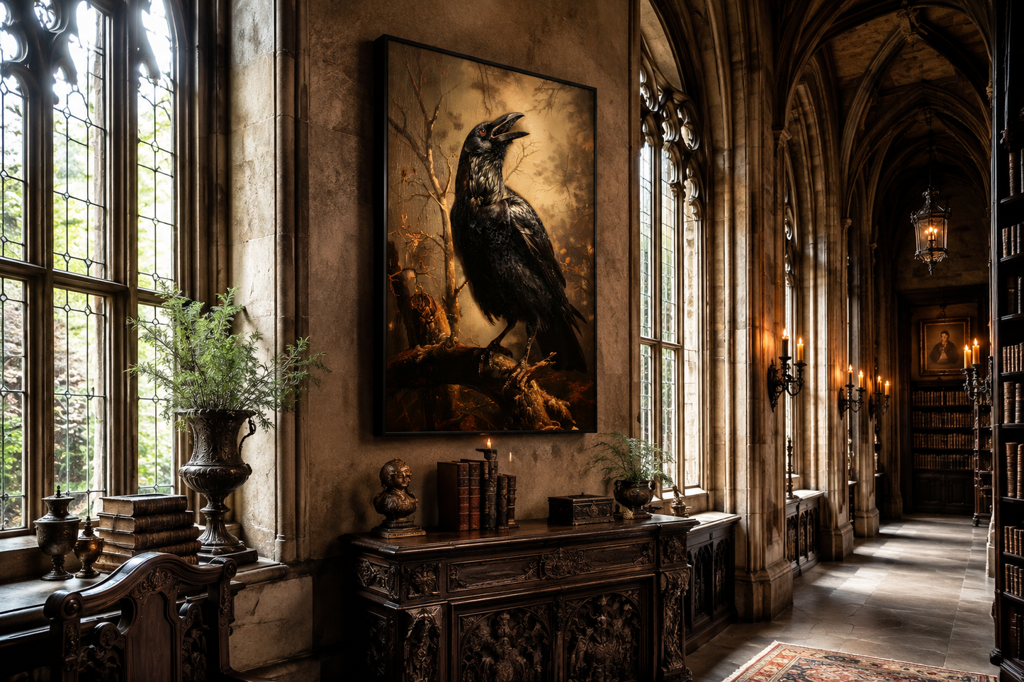 Raven On A Branch Vintage Gothic Halloween Wall Art