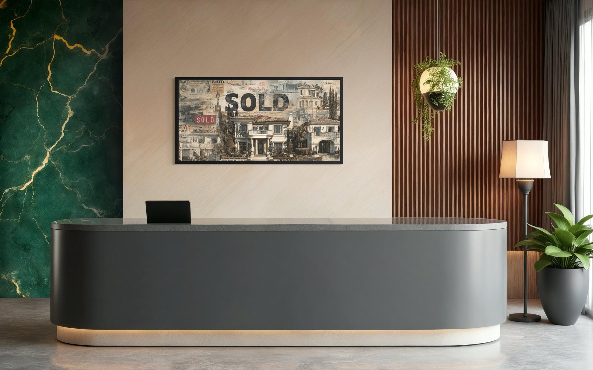 Real Estate Office Wall Art – Mansion Money Collage Print