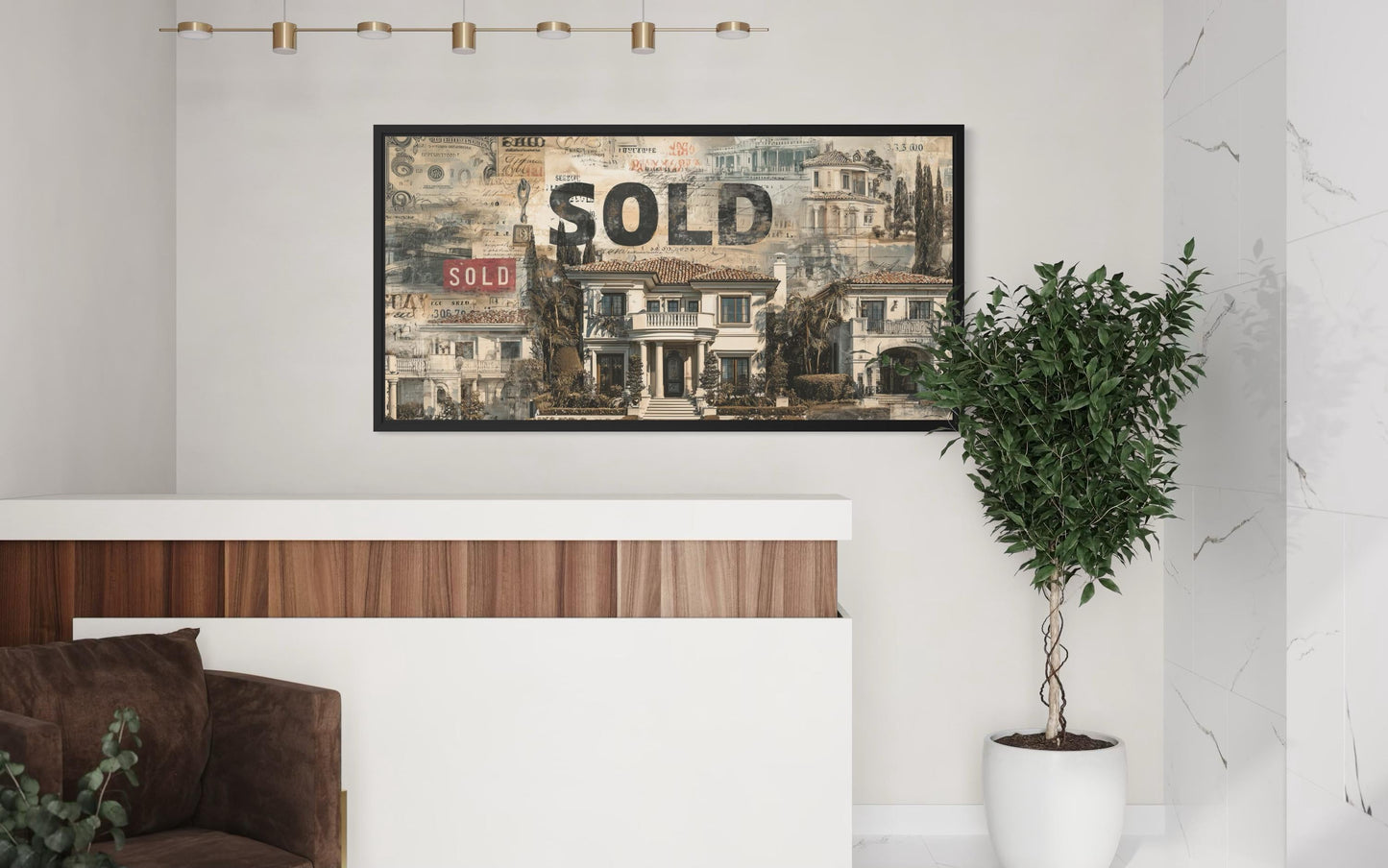 Real Estate Office Wall Art – Mansion Money Collage Print