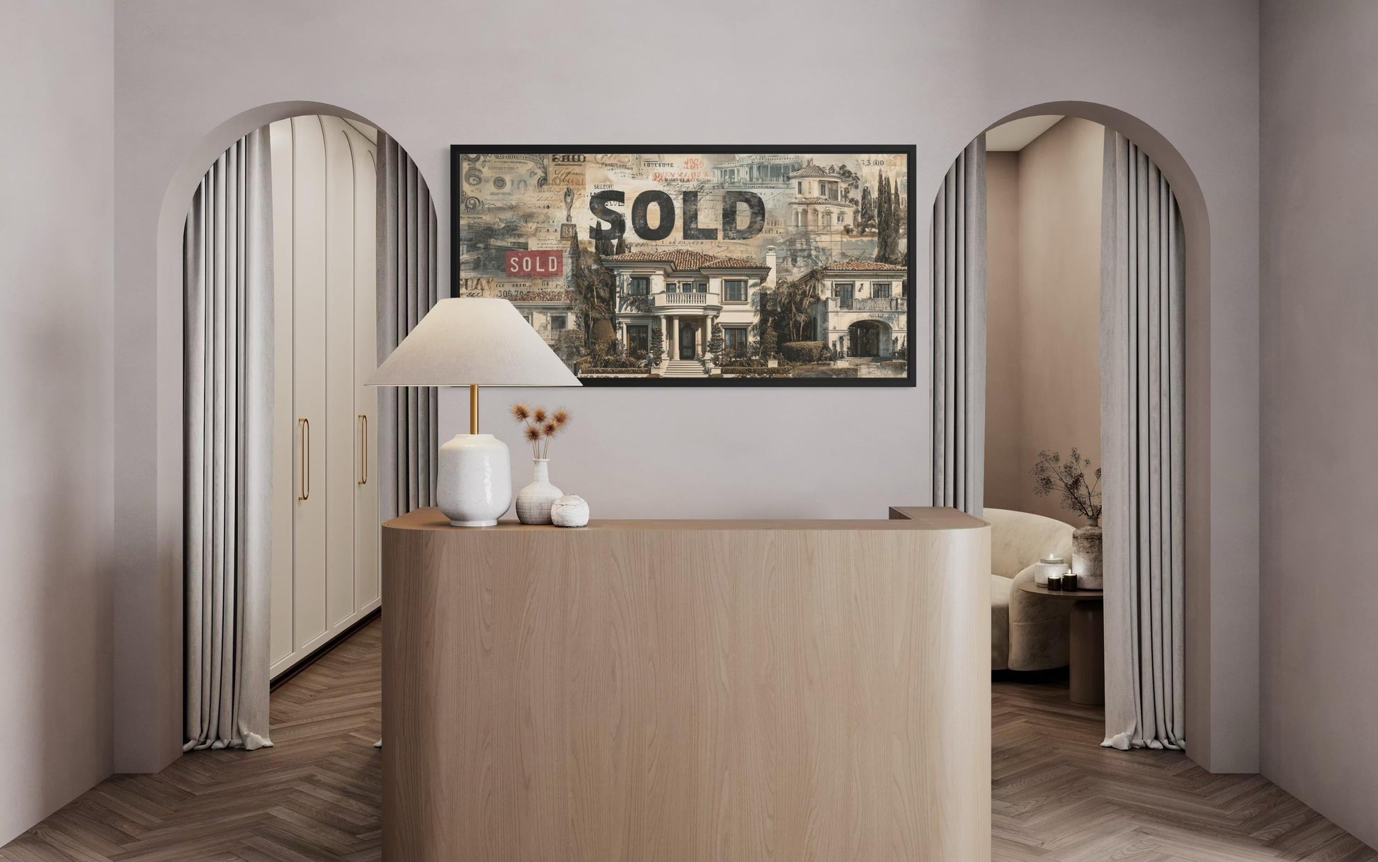 Real Estate Office Wall Art – Mansion Money Collage Print