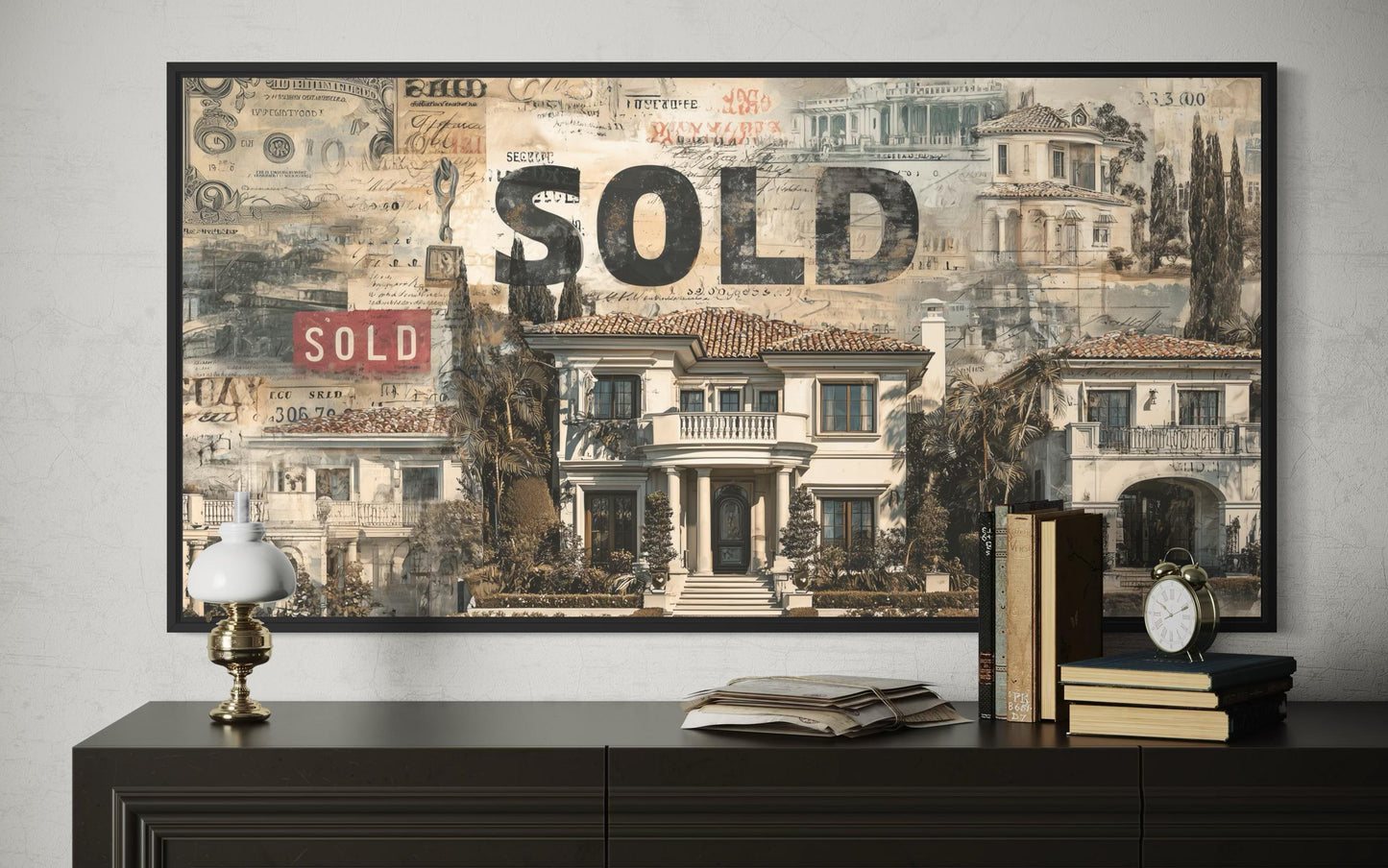 Real Estate Office Wall Art – Mansion Money Collage Print