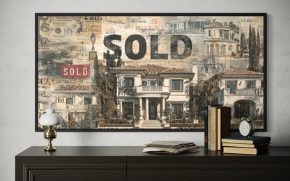 Real Estate Office Wall Art – Mansion Money Collage Print