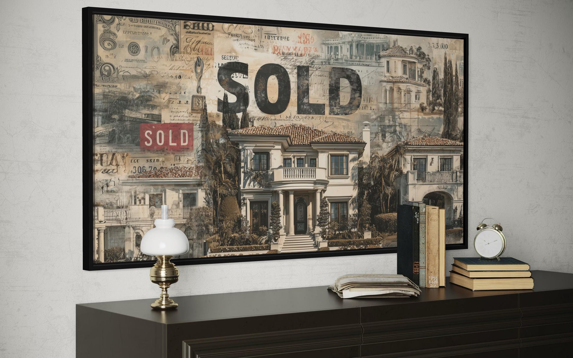 Real Estate Office Wall Art – Mansion Money Collage Print