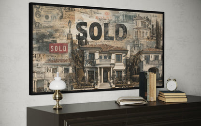 Real Estate Office Wall Art – Mansion Money Collage Print