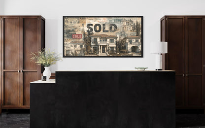 Real Estate Office Wall Art – Mansion Money Collage Print