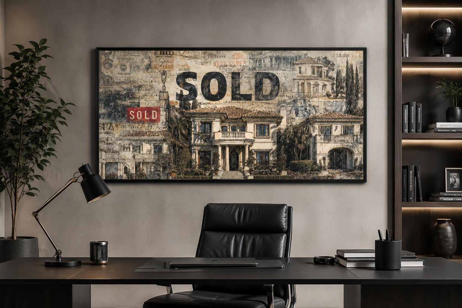 Real Estate Office Wall Art – Mansion Money Collage Print