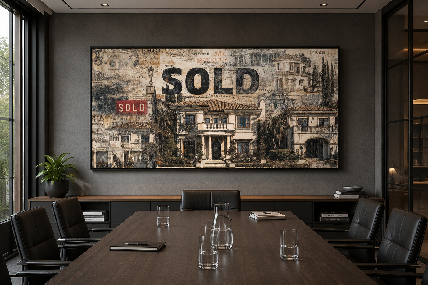 Real Estate Office Wall Art – Mansion Money Collage Print