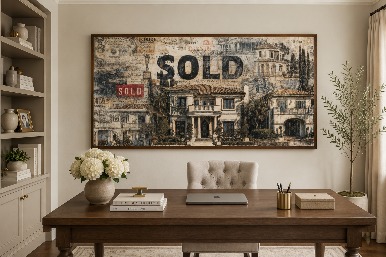 Real Estate Office Wall Art – Mansion Money Collage Print