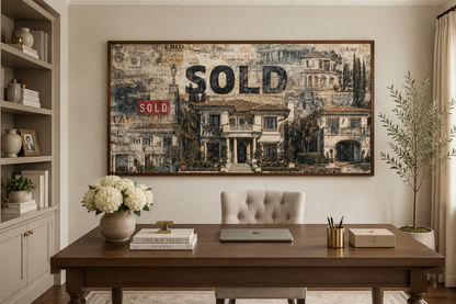 Real Estate Office Wall Art – Mansion Money Collage Print
