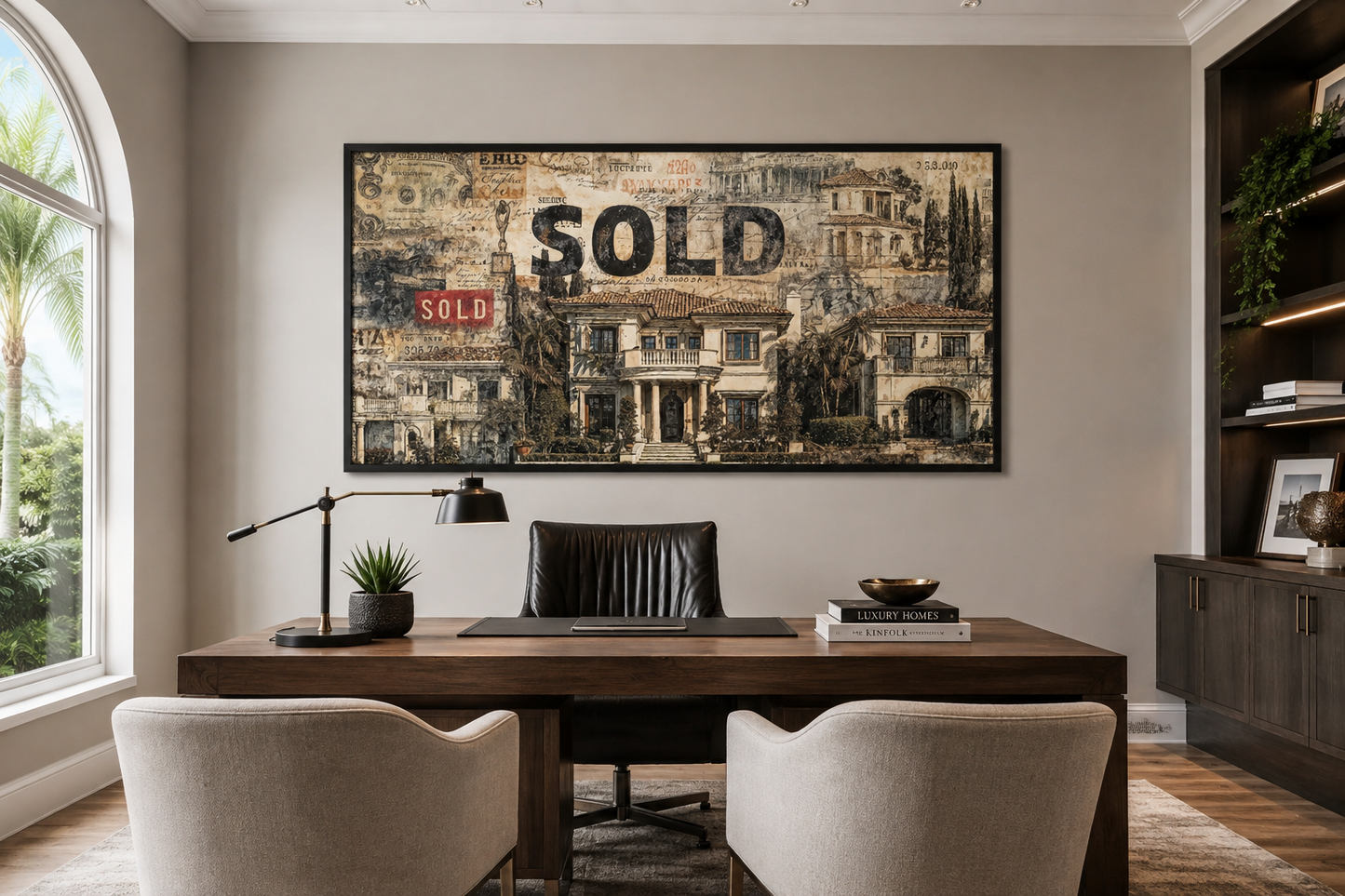 Real Estate Office Wall Art – Mansion Money Collage Print