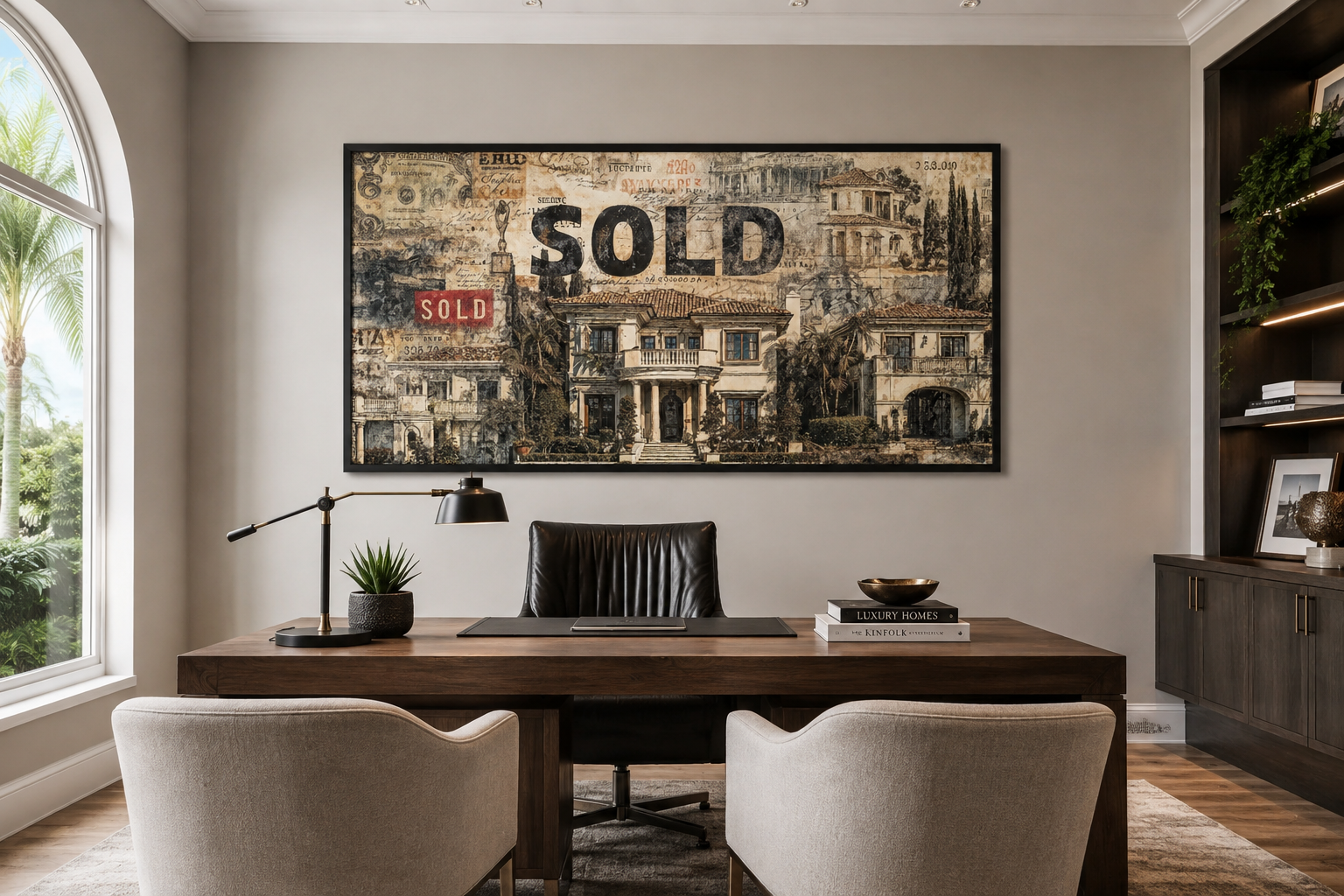 Real Estate Office Wall Art – Mansion Money Collage Print