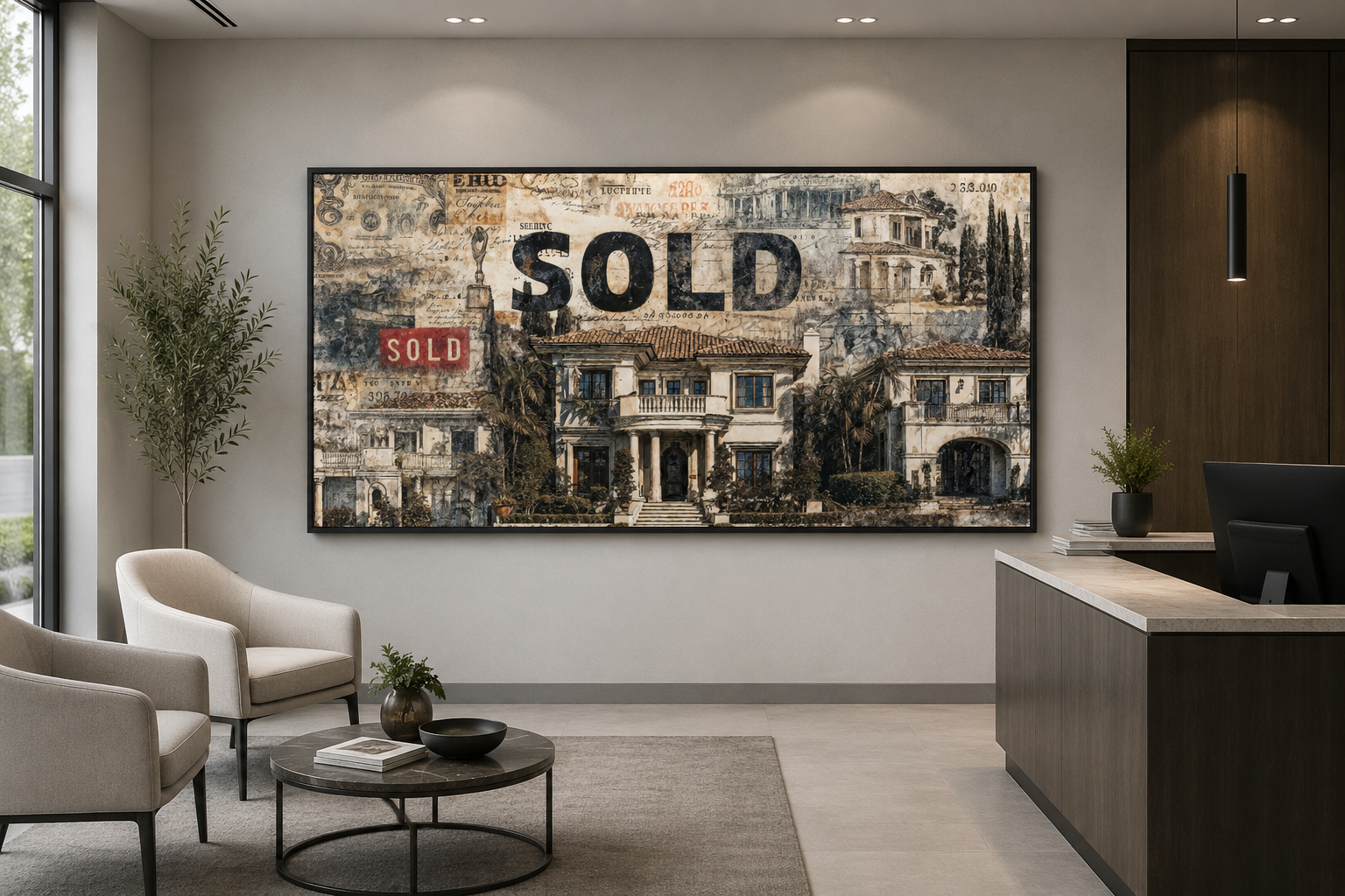 Real Estate Office Wall Art – Mansion Money Collage Print