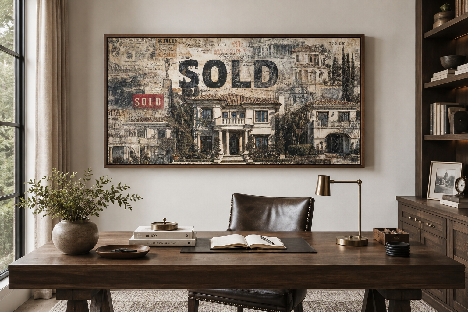 Real Estate Office Wall Art – Mansion Money Collage Print