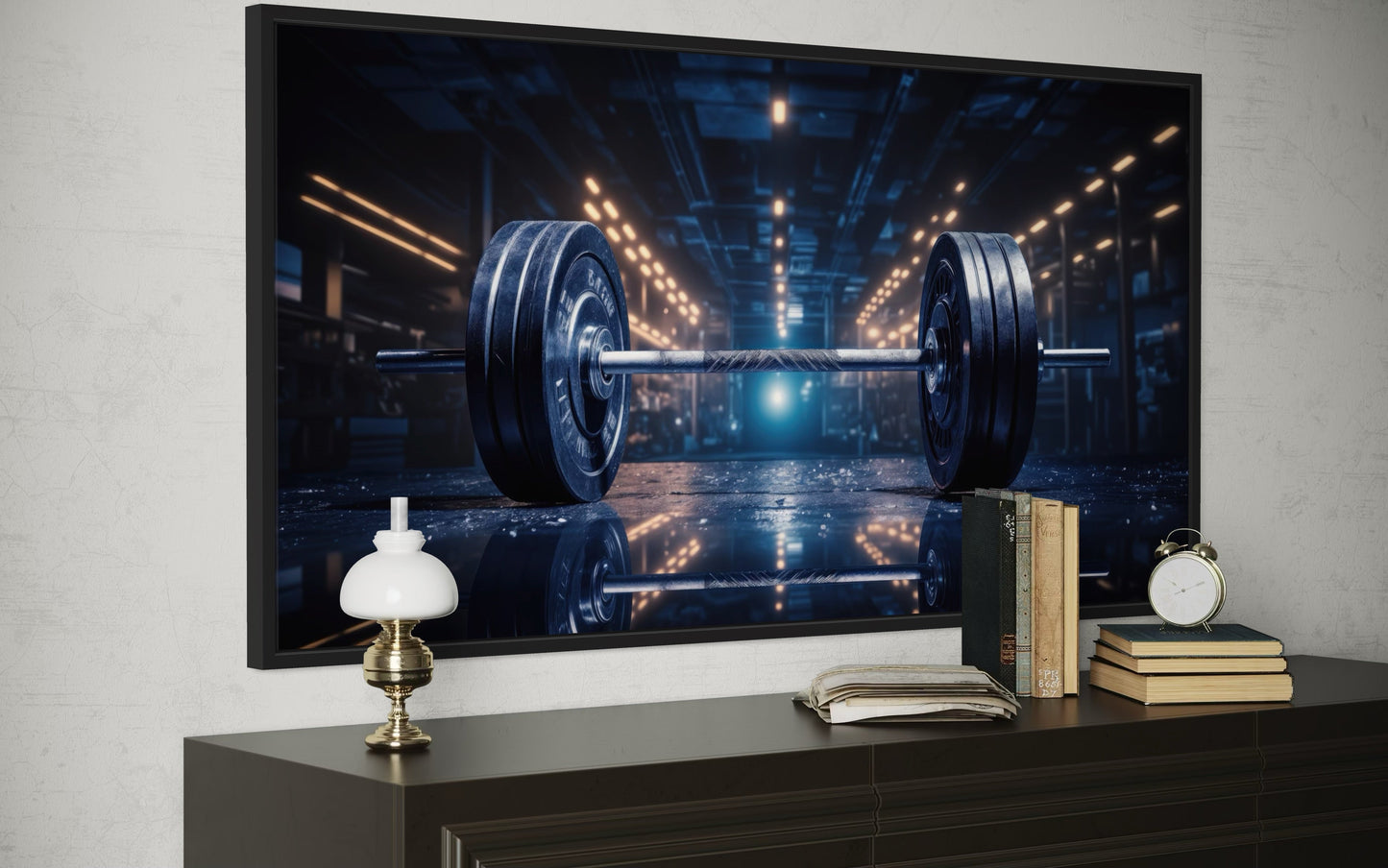 Realistic Barbell Painting Gym Framed Canvas Wall Art