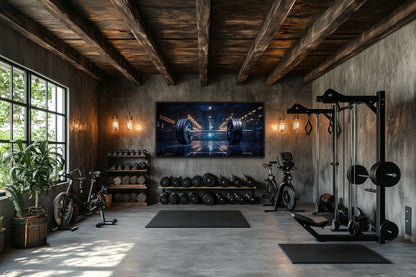 Realistic Barbell Painting Gym Framed Canvas Wall Art
