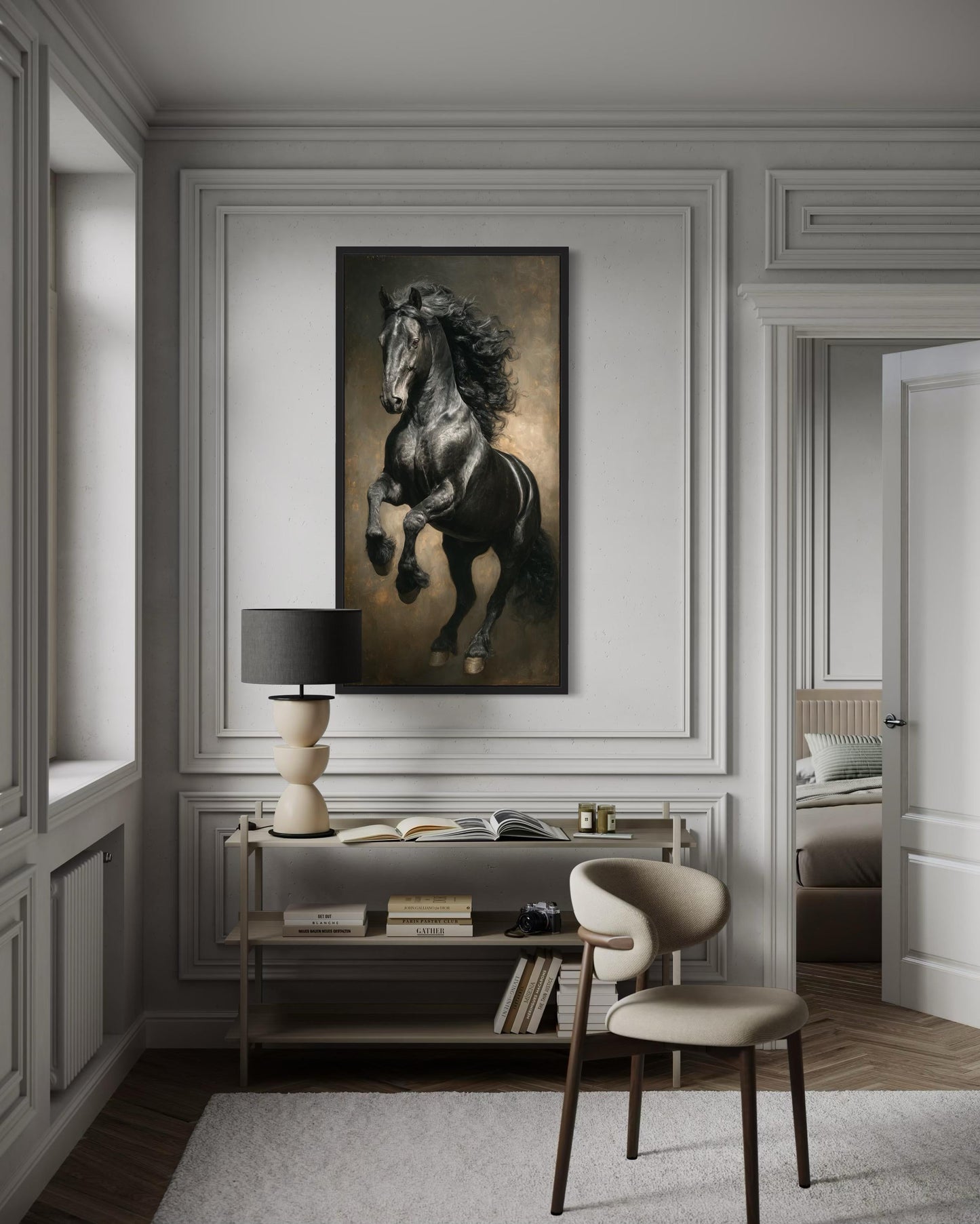 Rearing Black Stallion Framed Canvas Wall Art For Mens Office Decor