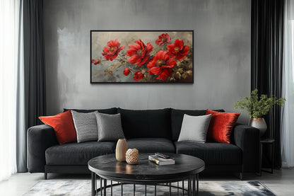 Red Abstract Flowers Framed Canvas Wall Art For Living Room Or Bedroom
