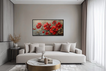 Red Abstract Flowers Framed Canvas Wall Art For Living Room Or Bedroom