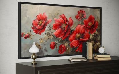 Red Abstract Flowers Framed Canvas Wall Art For Living Room Or Bedroom