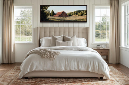 Red Barn And Farm Landscape Long Horizontal Canvas Wall Art