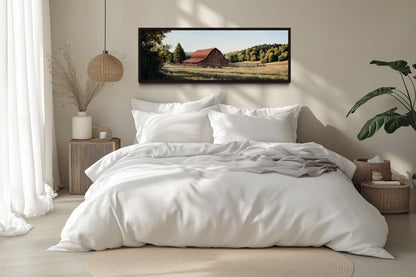 Red Barn And Farm Landscape Long Horizontal Canvas Wall Art