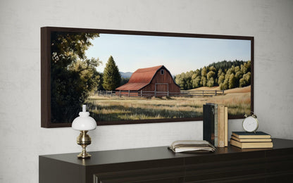 Red Barn And Farm Landscape Long Horizontal Canvas Wall Art