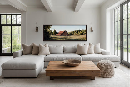 Red Barn And Farm Landscape Long Horizontal Canvas Wall Art