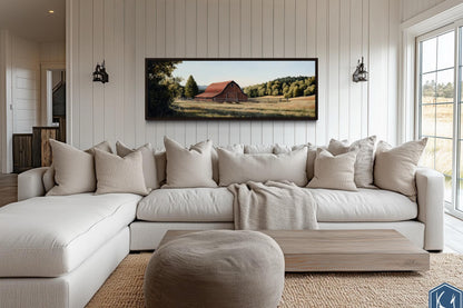 Red Barn And Farm Landscape Long Horizontal Canvas Wall Art