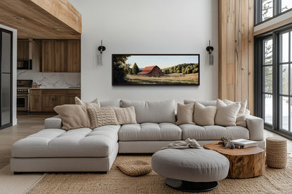Red Barn And Farm Landscape Long Horizontal Canvas Wall Art