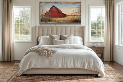 Old Red Barn On Weathered Wood Canvas Wall Art For Farmhouse Living Room