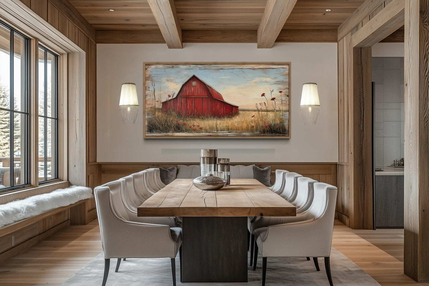 Old Red Barn On Weathered Wood Canvas Wall Art For Farmhouse Living Room