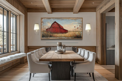 Old Red Barn On Weathered Wood Canvas Wall Art For Farmhouse Living Room