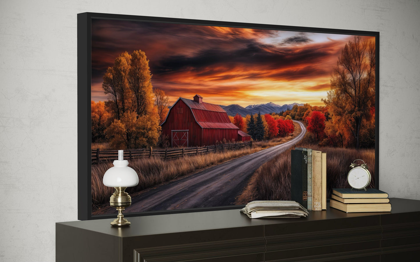 Red Barn Wall Art – Rustic Fall Canvas Art | Cozy Farmhouse Wall Decor Print