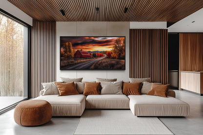 Red Barn Wall Art – Rustic Fall Canvas Art | Cozy Farmhouse Wall Decor Print