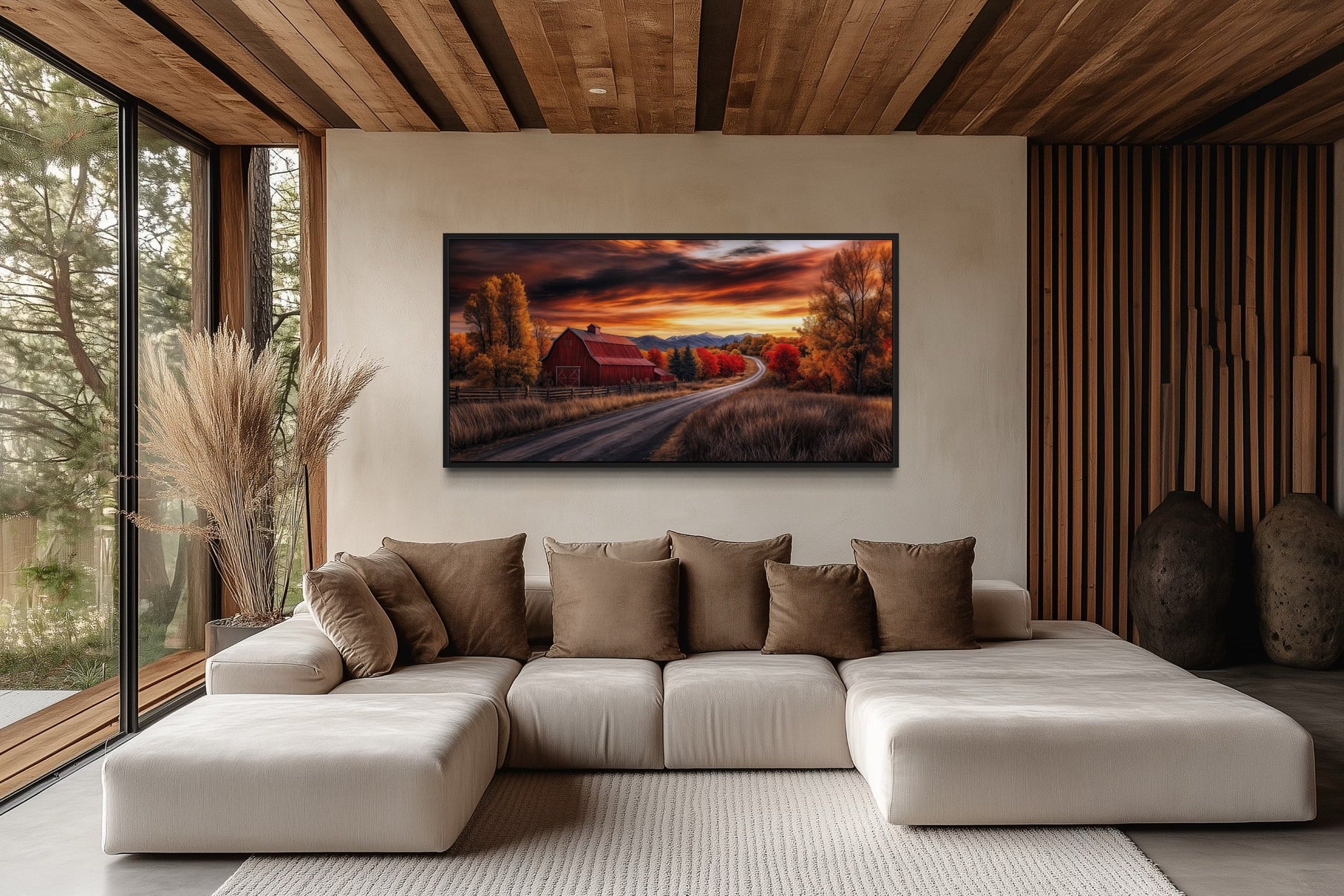 Red Barn Wall Art – Rustic Fall Canvas Art | Cozy Farmhouse Wall Decor Print