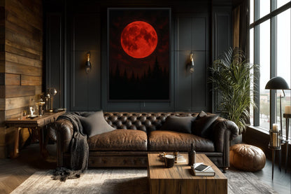 Red Bloody Moon Gothic Canvas Wall Art