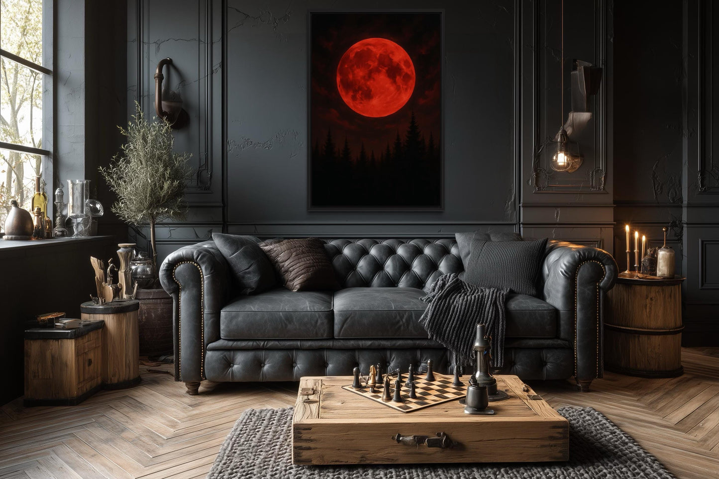Red Bloody Moon Gothic Canvas Wall Art