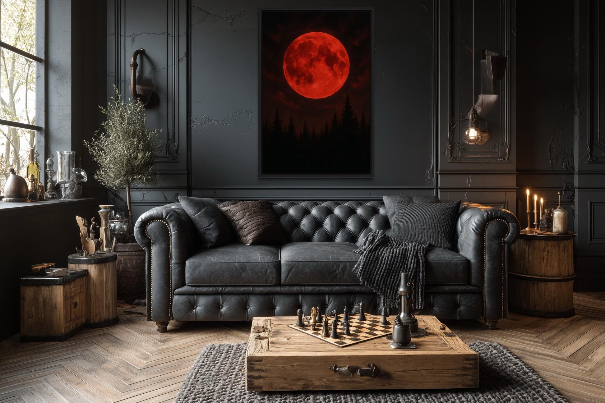 Red Bloody Moon Gothic Canvas Wall Art