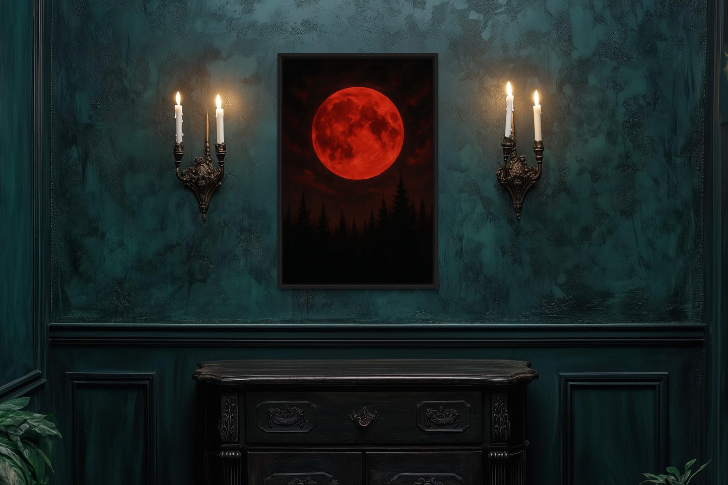 Red Bloody Moon Gothic Canvas Wall Art