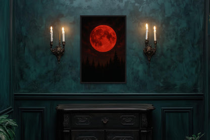 Red Bloody Moon Gothic Canvas Wall Art