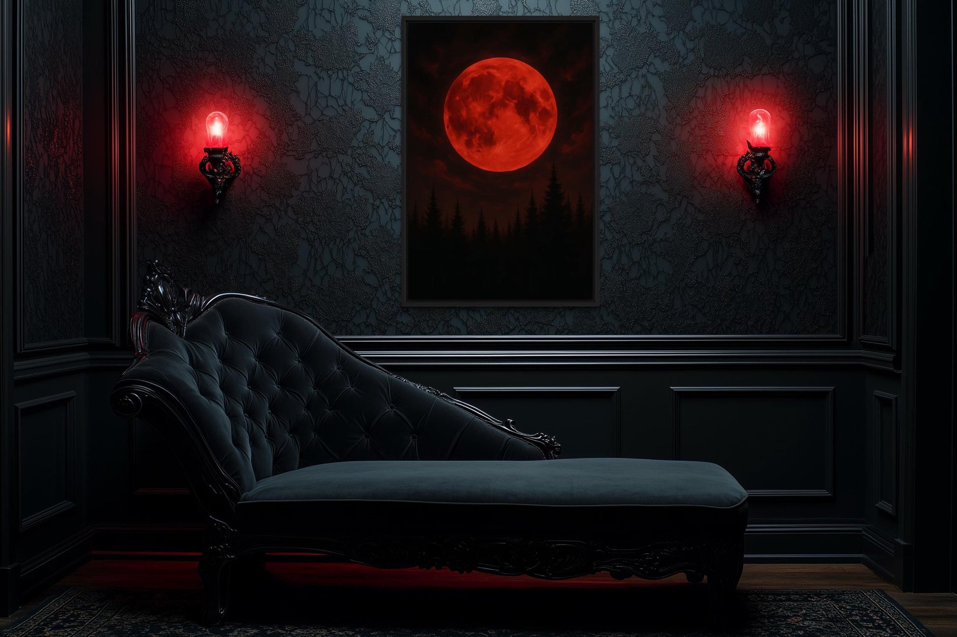 Red Bloody Moon Gothic Canvas Wall Art