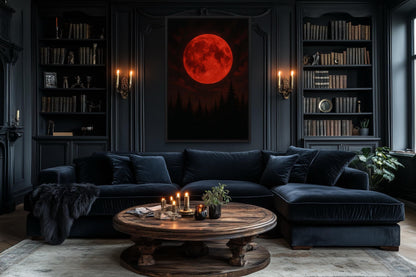 Red Bloody Moon Gothic Canvas Wall Art