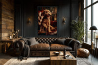 Red Brown Goldendoodle Dog Drinking Whiskey and Smoking Cigar Canvas Wall Art