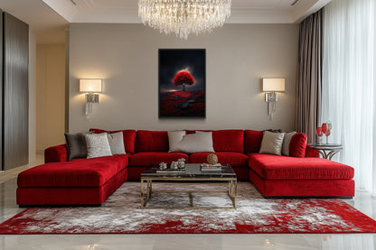 Red Burgundy Tree on Black Background Framed Canvas Wall Art